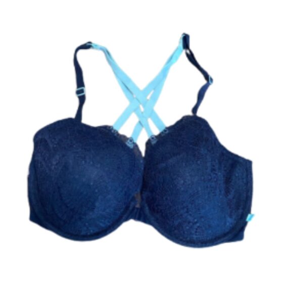 Victoria's Secret EUC 32 DDD/F demi front closure push up lace bra cross back - Picture 1 of 7